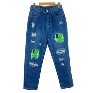 UNBRANDED WOMEN'S Medium Wash High Rise Destroyed Frankenstein Patch Jeans US M